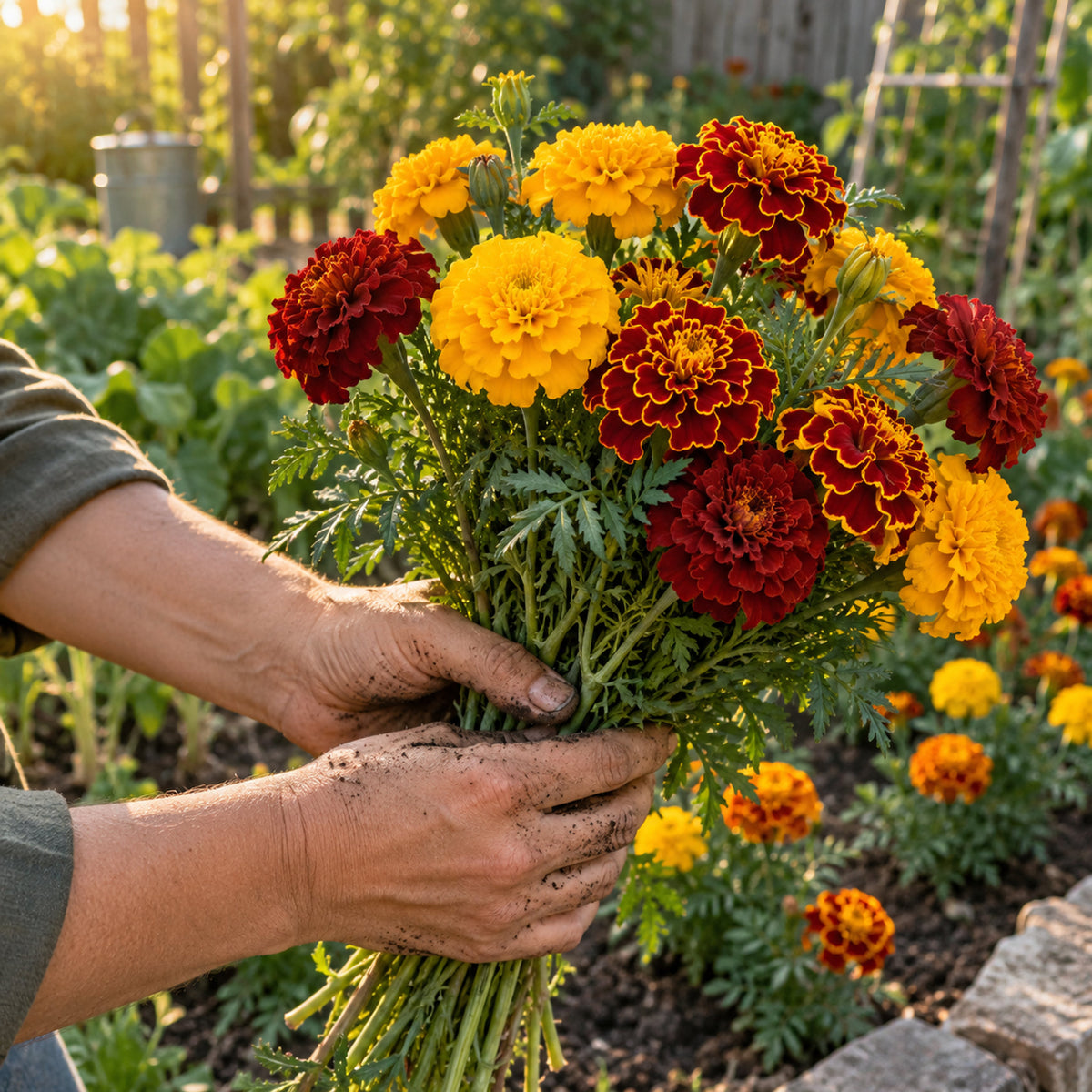 Favourite Blend French Marigold Seeds harvest up close