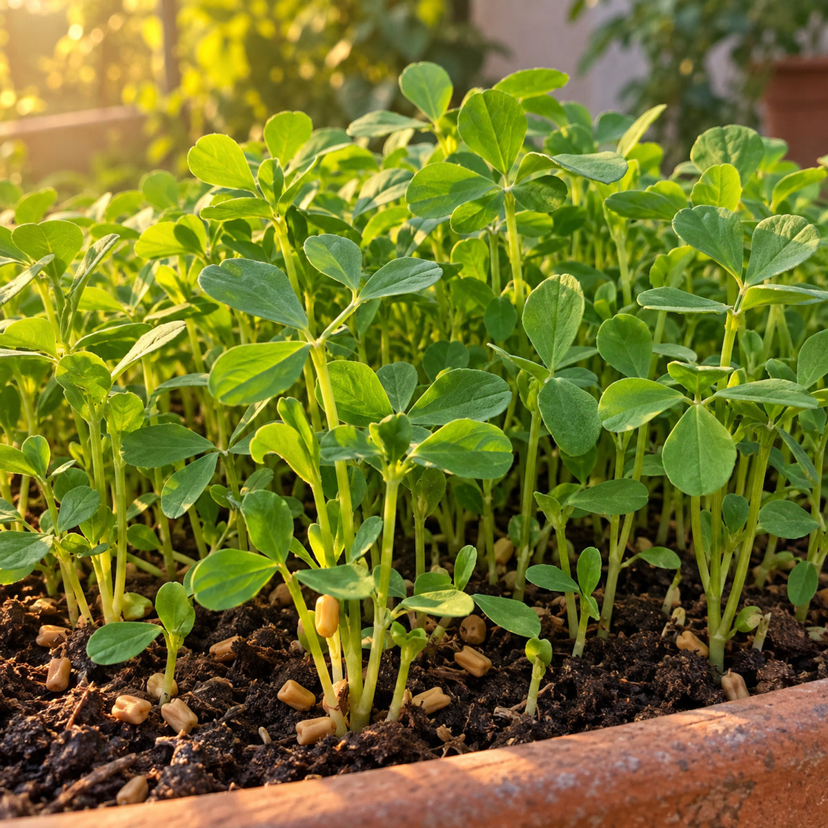 Fenugreek Sprouts Seeds growing in a home garden