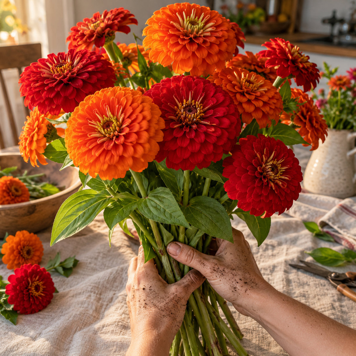 Fireball Blend Zinnia Seeds harvest up close