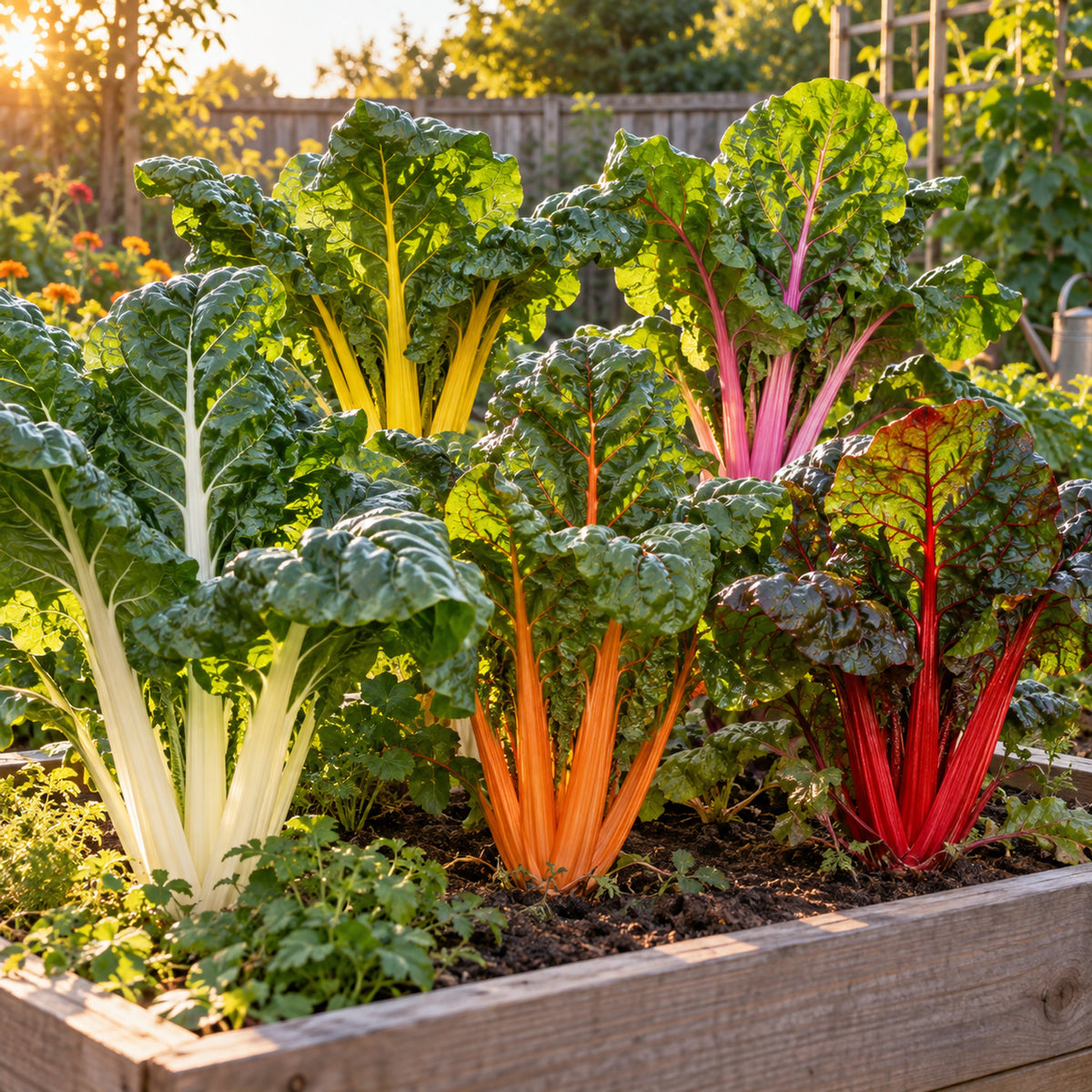Five Color Silverbeet Swiss Chard Seeds growing in a home garden