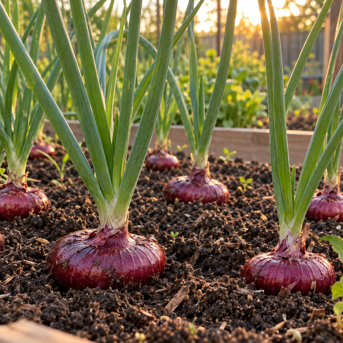 Flat of Italy Bulb Cipollini Onion Seeds growing in a home garden
