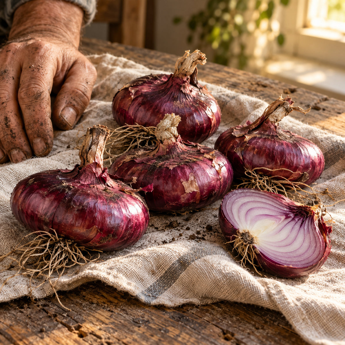 Flat of Italy Bulb Cipollini Onion Seeds harvest up close