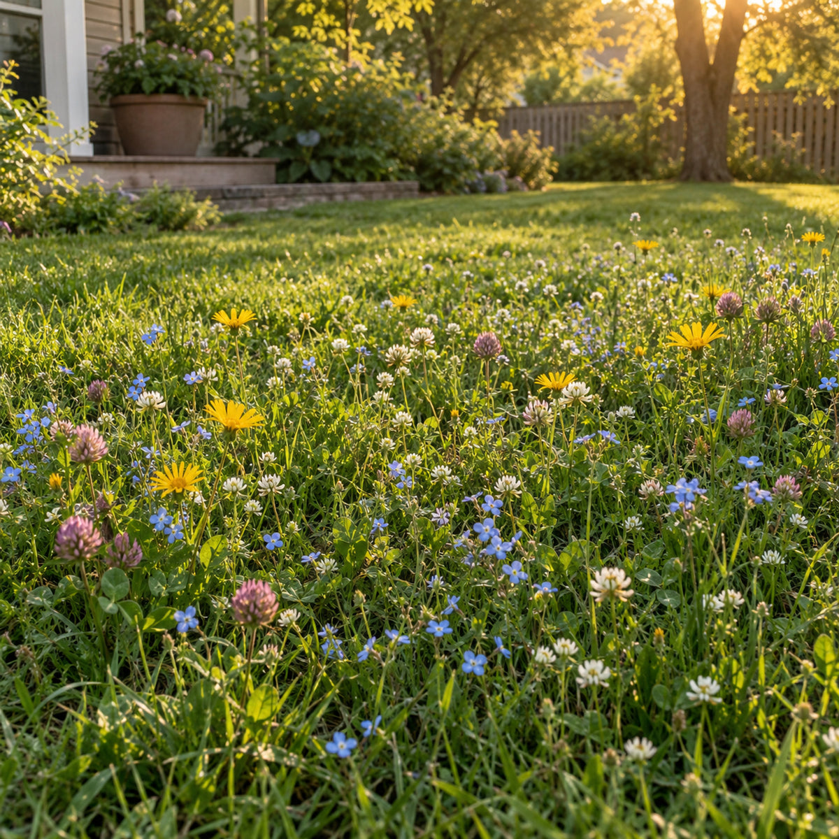 Flowering Lawn Mix Seed Shaker growing in a home garden