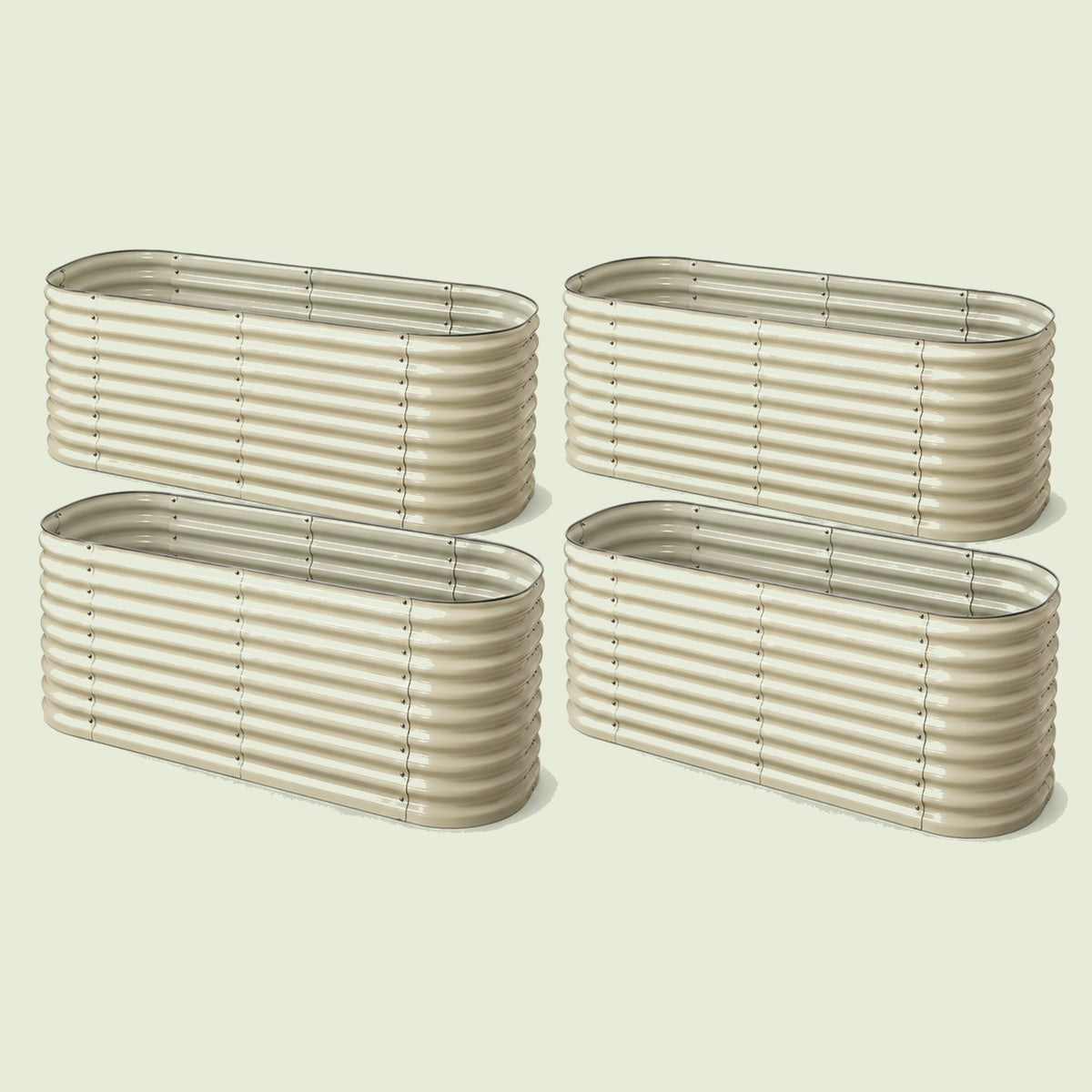 Four 32-Inch Modular Metal Raised Beds on a soft green background