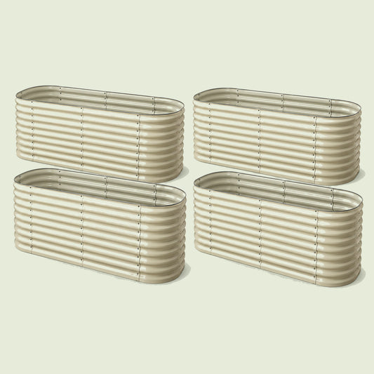 Four 32-Inch Modular Metal Raised Beds on a soft green background