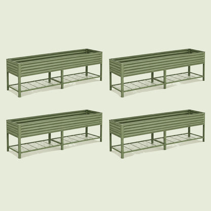 Four-Pack of Elevated Garden Beds, 2.5 x 10 Feet on a soft green background