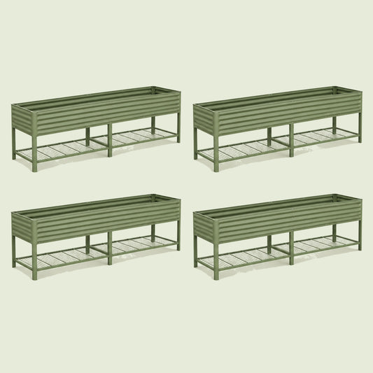 Four-Pack of Elevated Garden Beds, 2.5 x 10 Feet on a soft green background