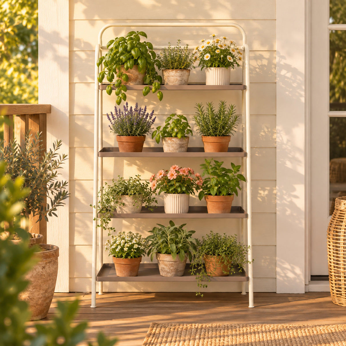 Four-Tier Plant Stand in use in a home garden