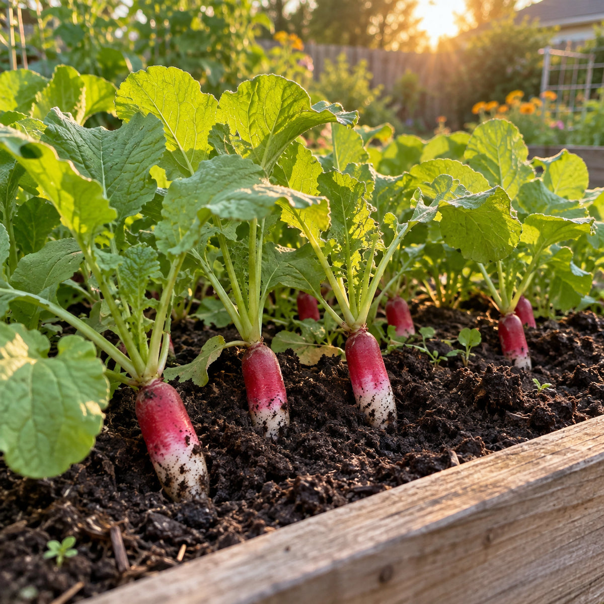 French Breakfast Radish Seeds growing in a home garden