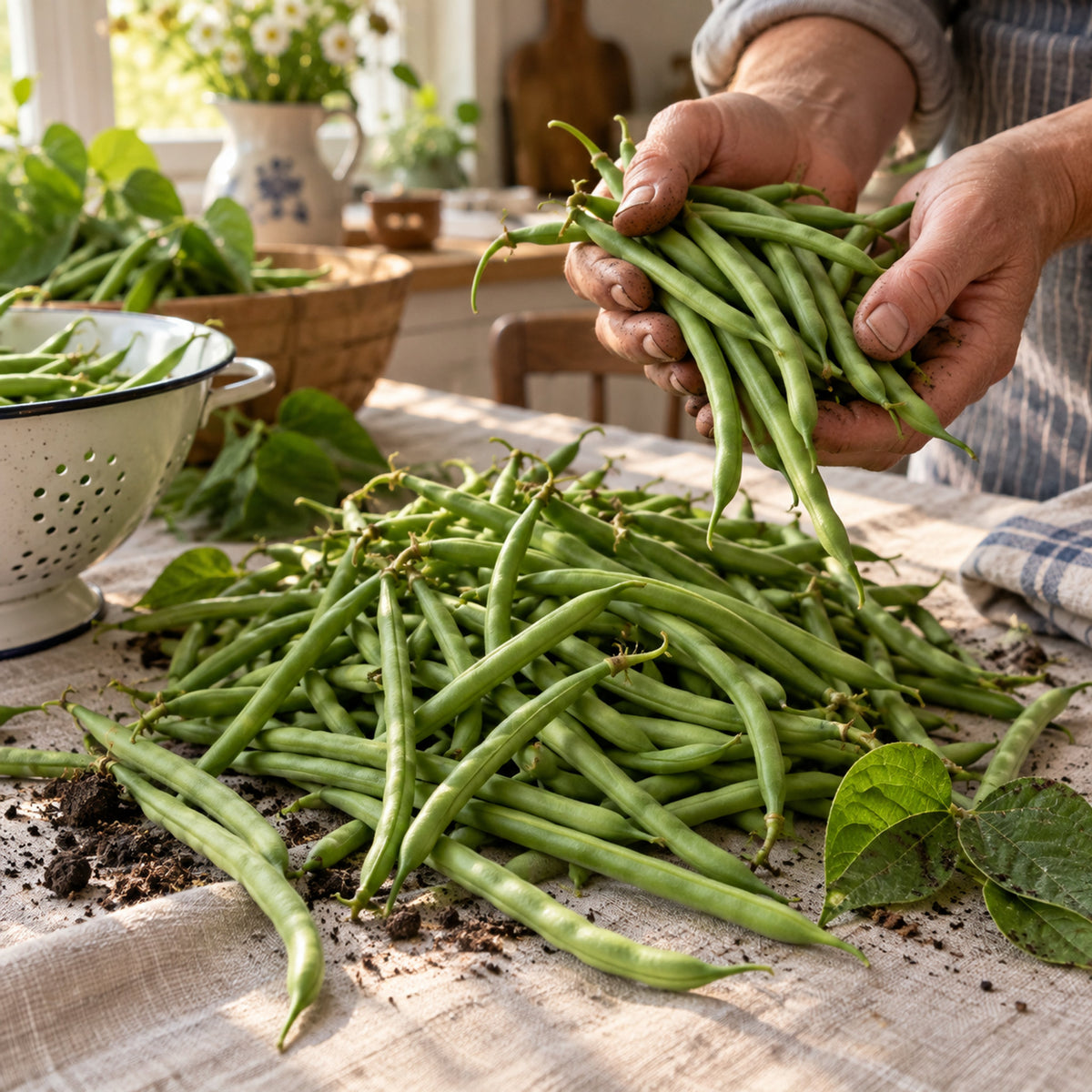 French Filet Bush Bean Seeds harvest up close