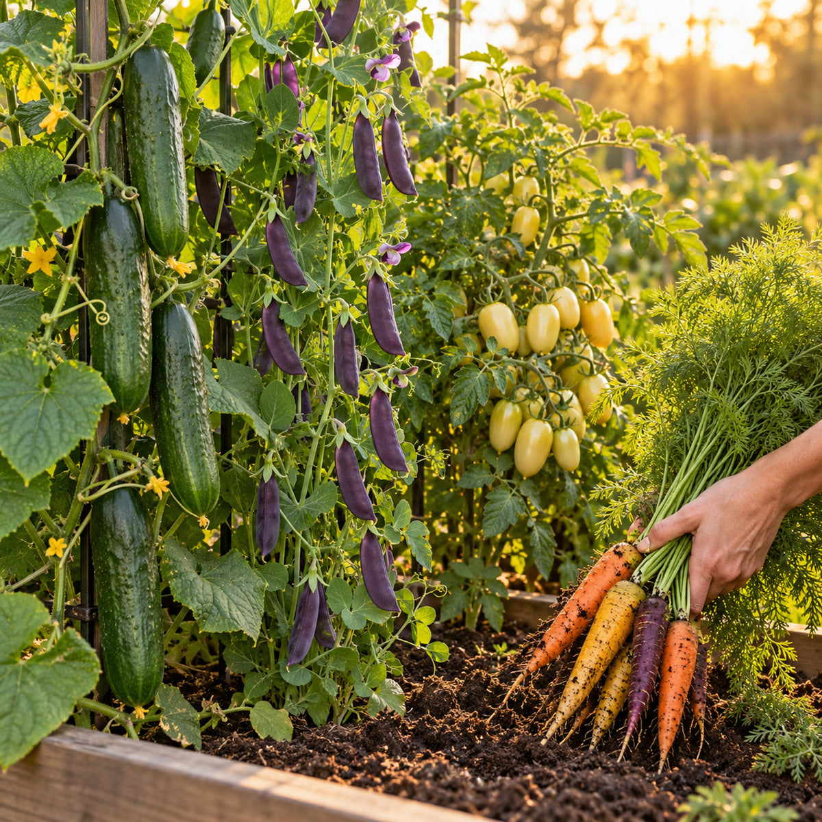Fresh Snack Vegetable Seed Bundle growing in a home garden