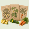 Kraft seed packet illustrated with Fresh Snack Vegetable Seed Bundle, with fresh Fresh Snack Vegetable Seed Bundle beside it