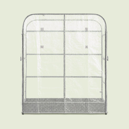 Frost Cover and Trellis for 21 x 48 Inch Planter on a soft green background