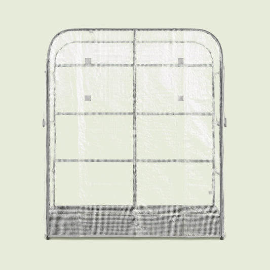 Frost Cover and Trellis for 21 x 48 Inch Planter on a soft green background