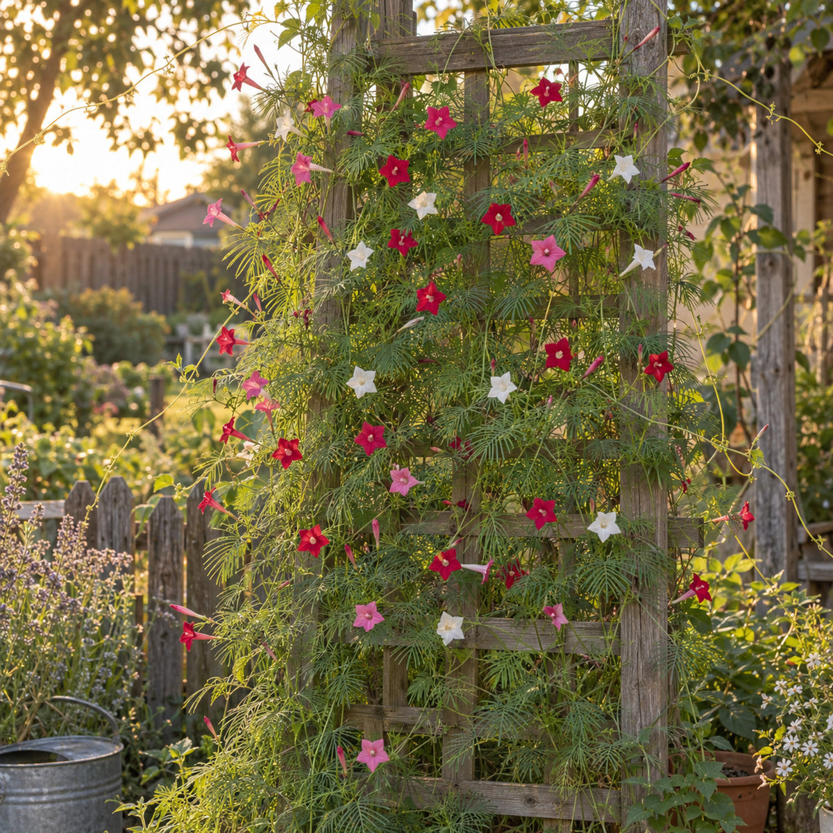 Funny Valentine Blend Cypress Vine Seeds growing in a home garden