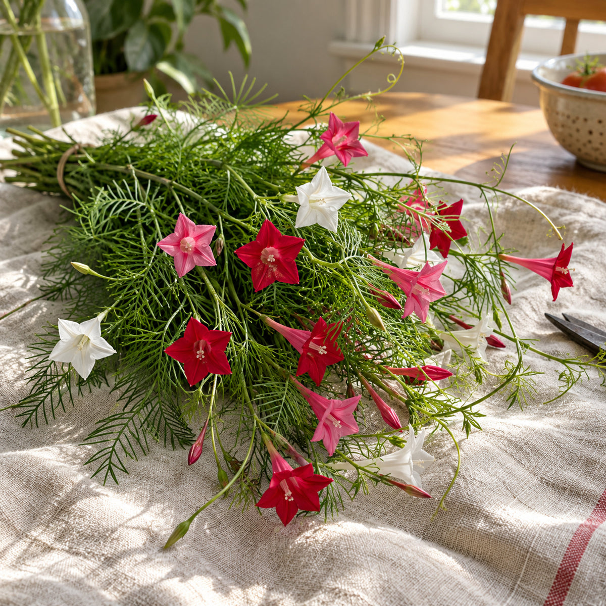 Funny Valentine Blend Cypress Vine Seeds harvest up close