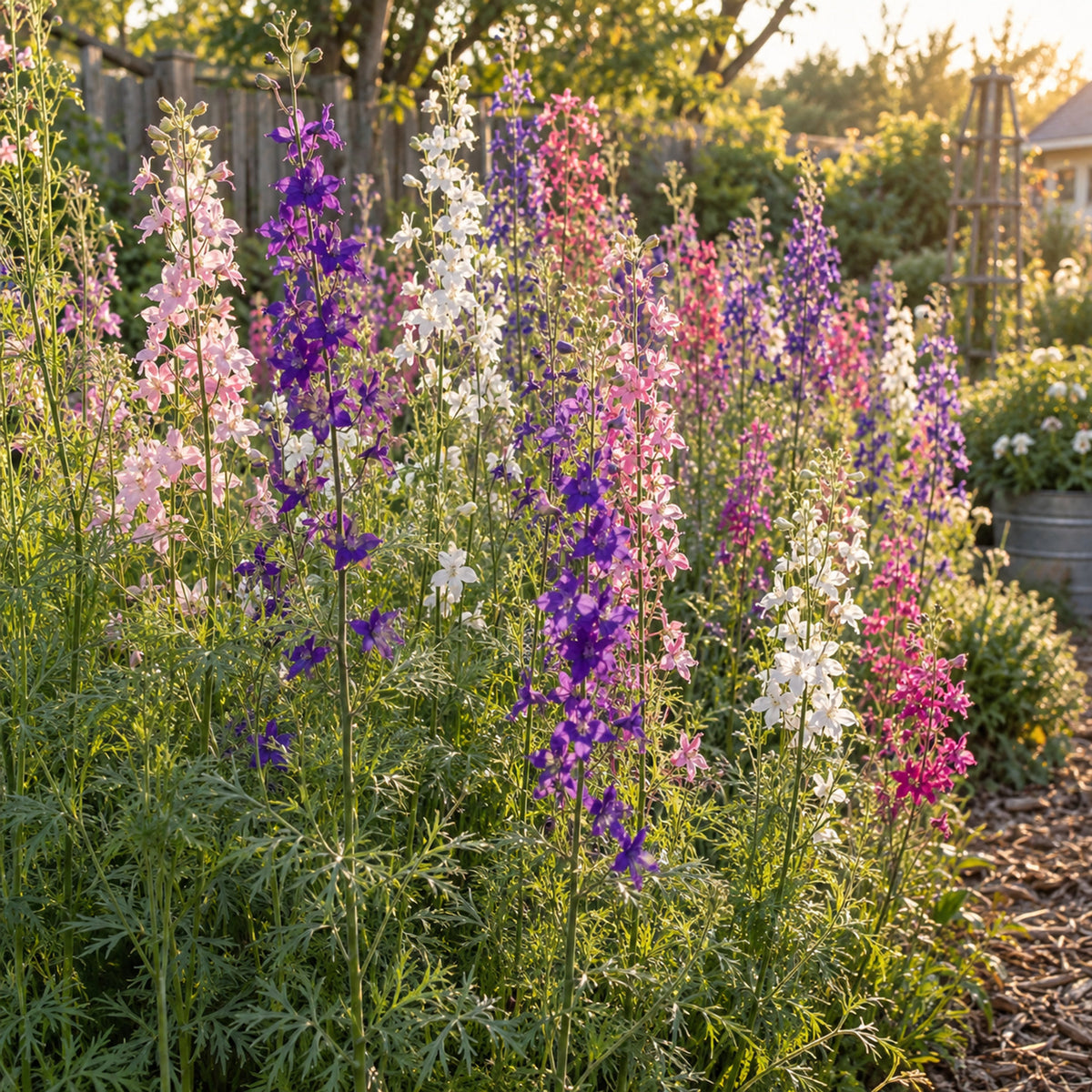 Galilee Blend Larkspur Seeds growing in a home garden