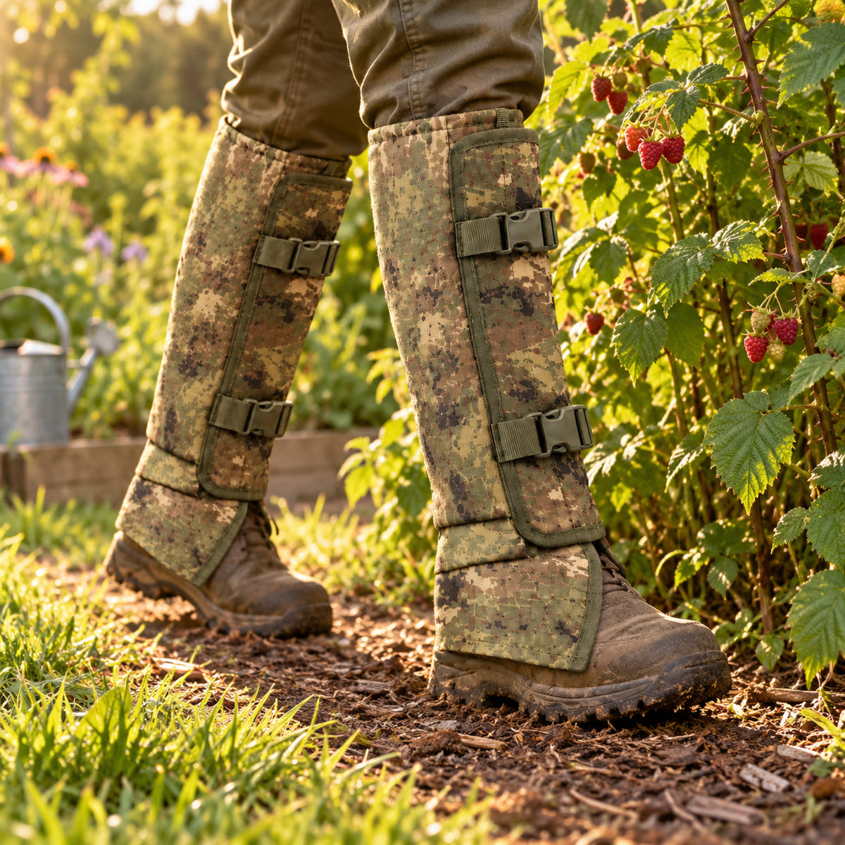Garden Leg Guards in use in a home garden