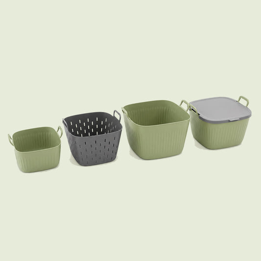 Garden Utility Tub Set in Three Sizes on a soft green background