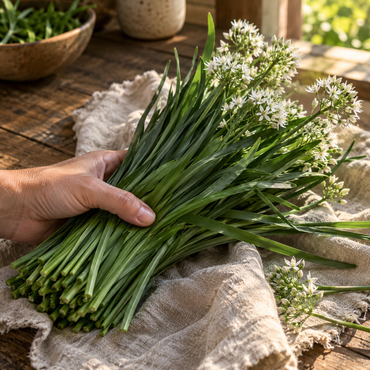 Garlic Chives Seeds harvest up close