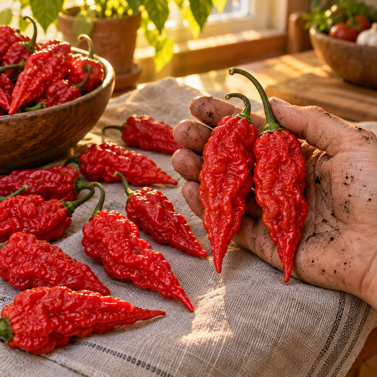 Ghost Bhut Jolokia Chile Pepper Seeds harvest up close