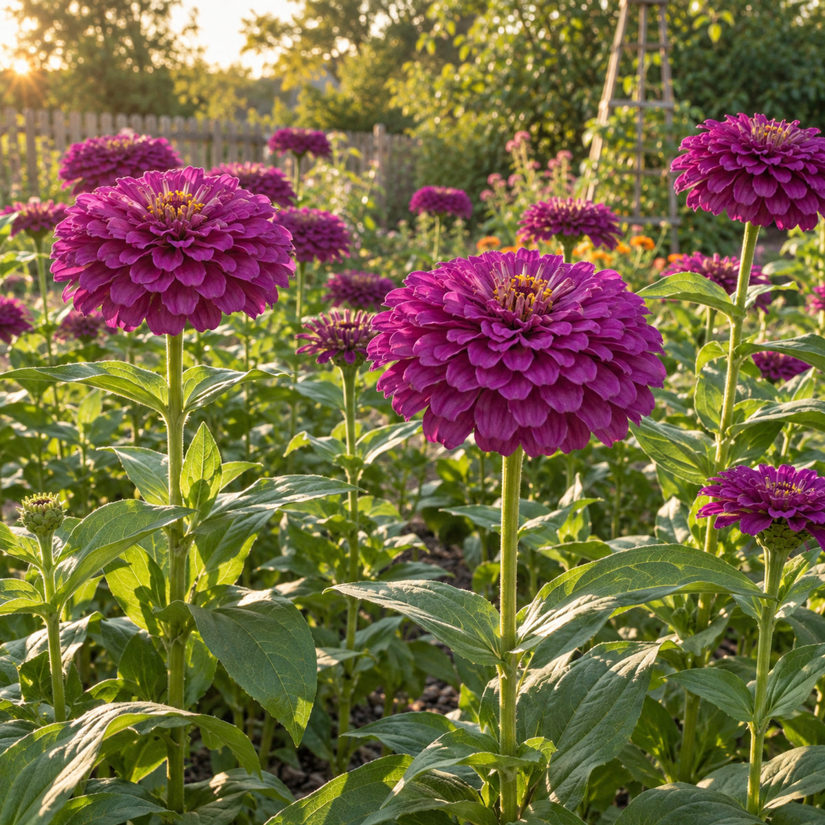 Giant Purple Zinnia Seeds growing in a home garden