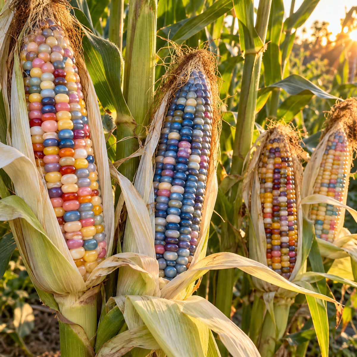 Glass Gem Flint Corn Seeds growing in a home garden