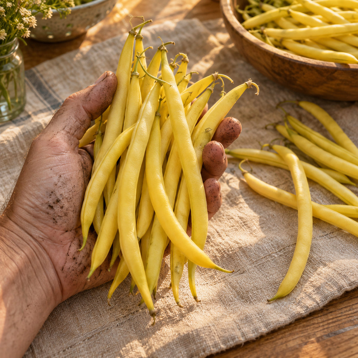 Gold Rush Bush Bean Seeds harvest up close