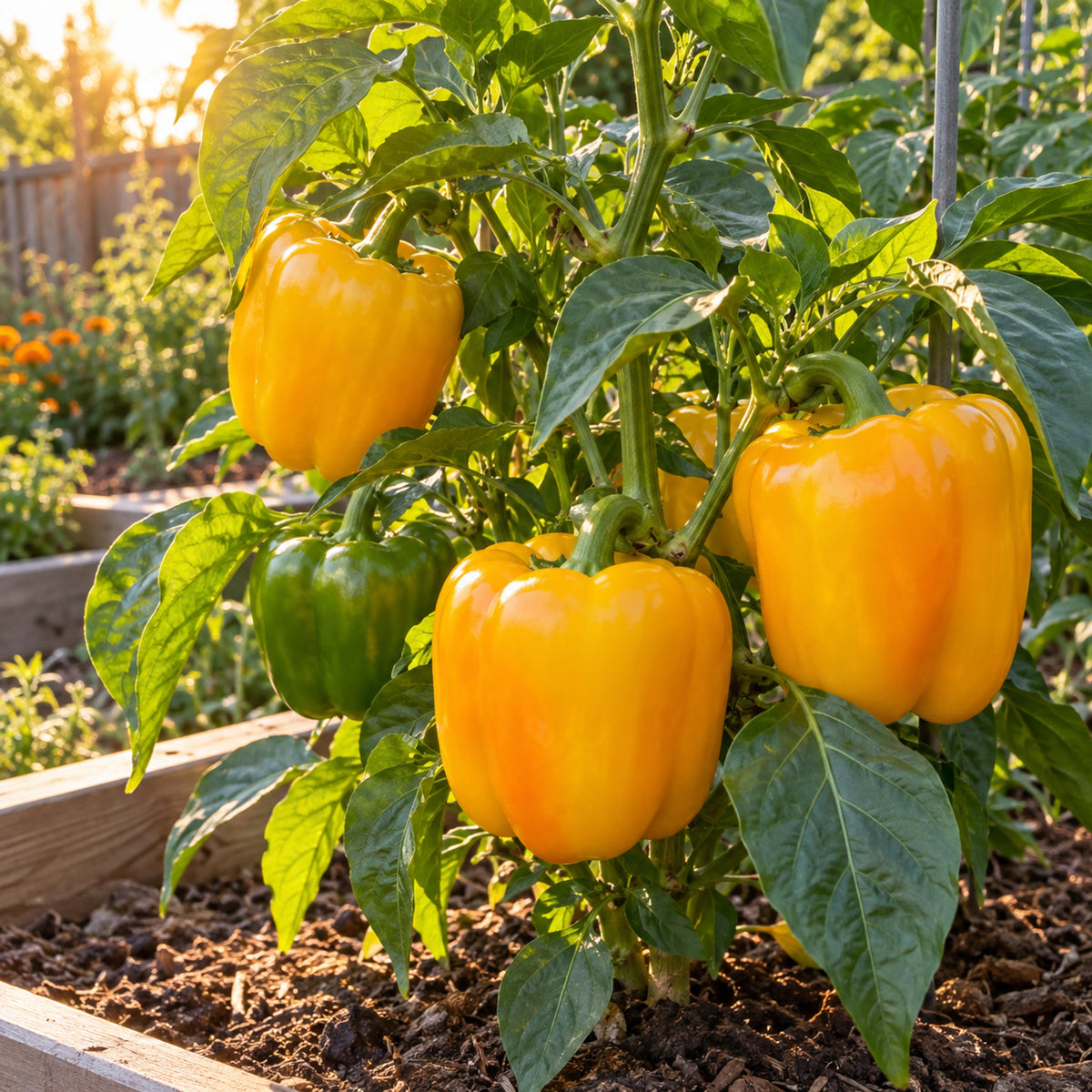Golden Cal Wonder Sweet Pepper Seeds growing in a home garden