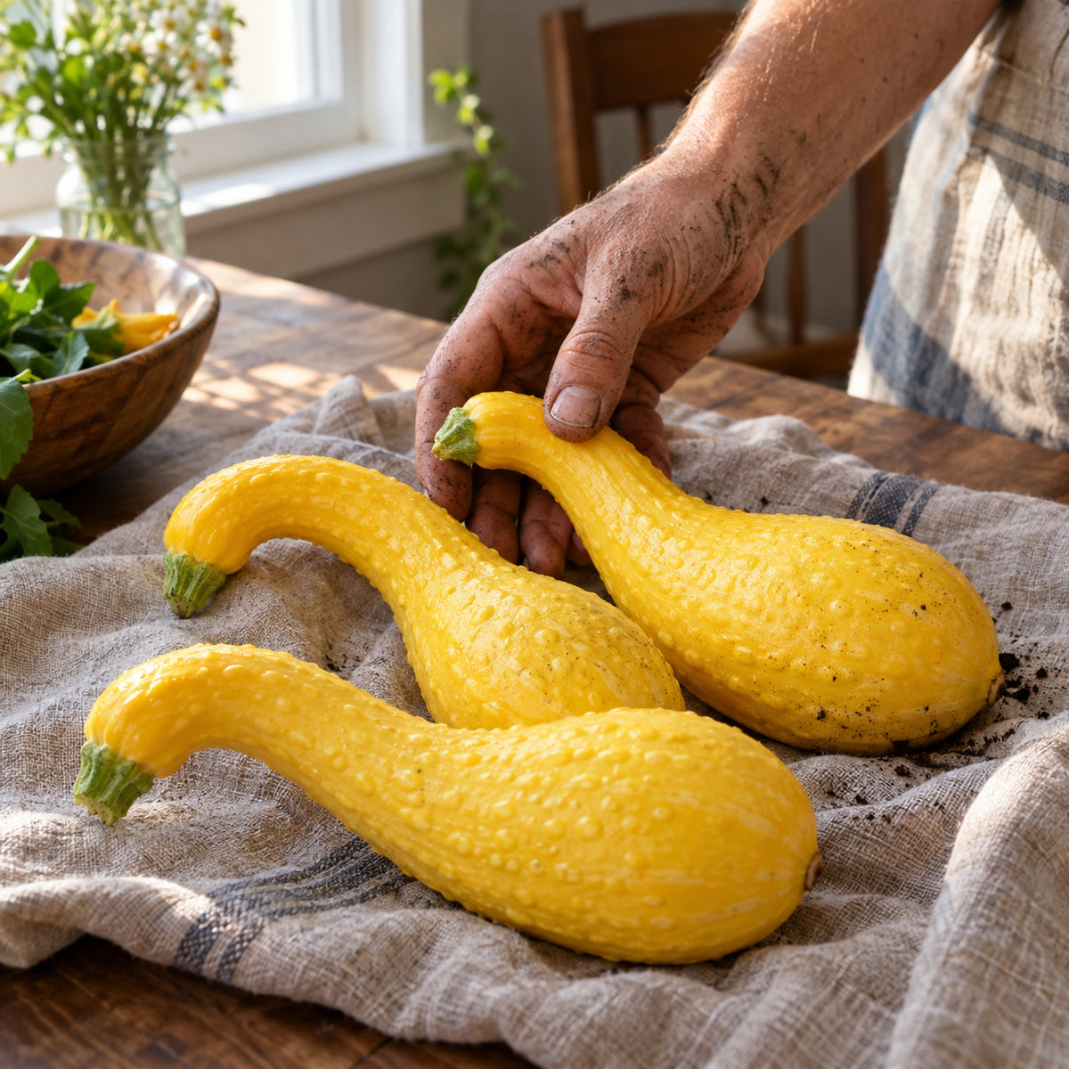 Golden Crookneck Summer Squash Seeds harvest up close