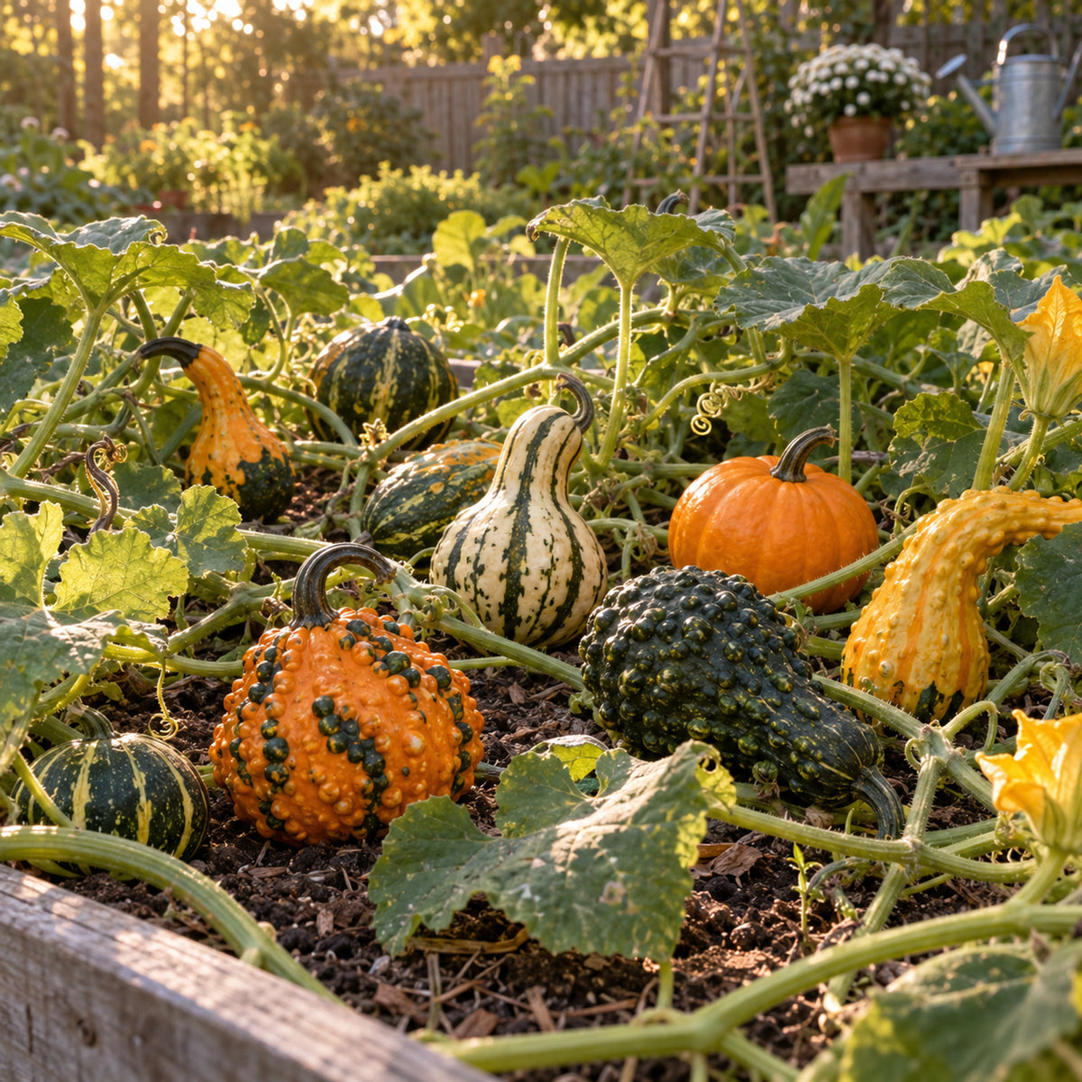 Gourdgeous Blend Gourd Seeds growing in a home garden