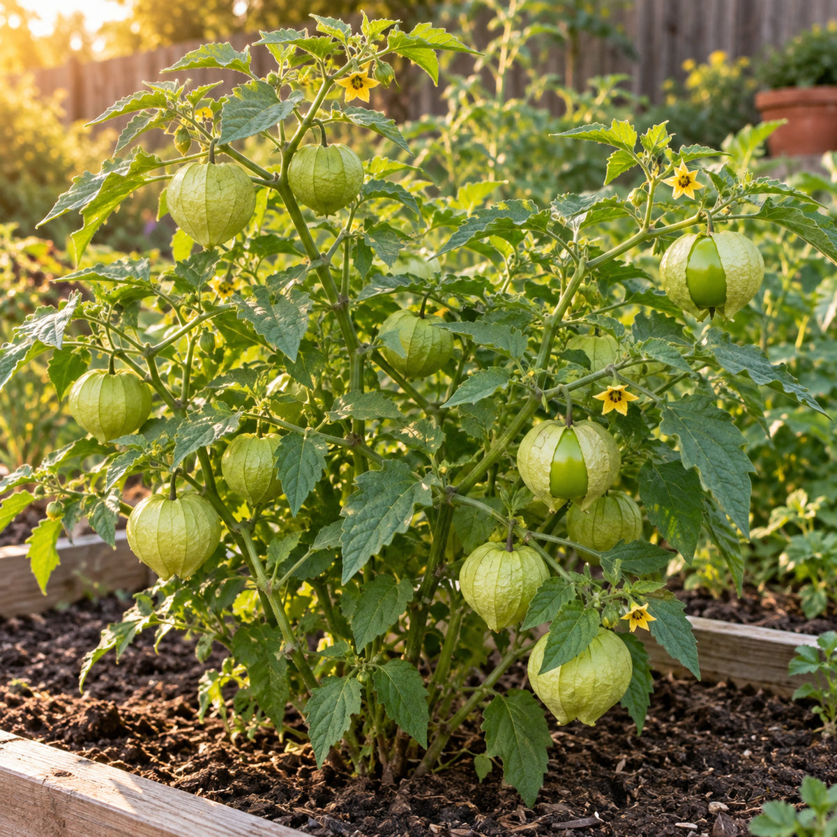 Grande Rio Verde Tomatillo Seeds growing in a home garden
