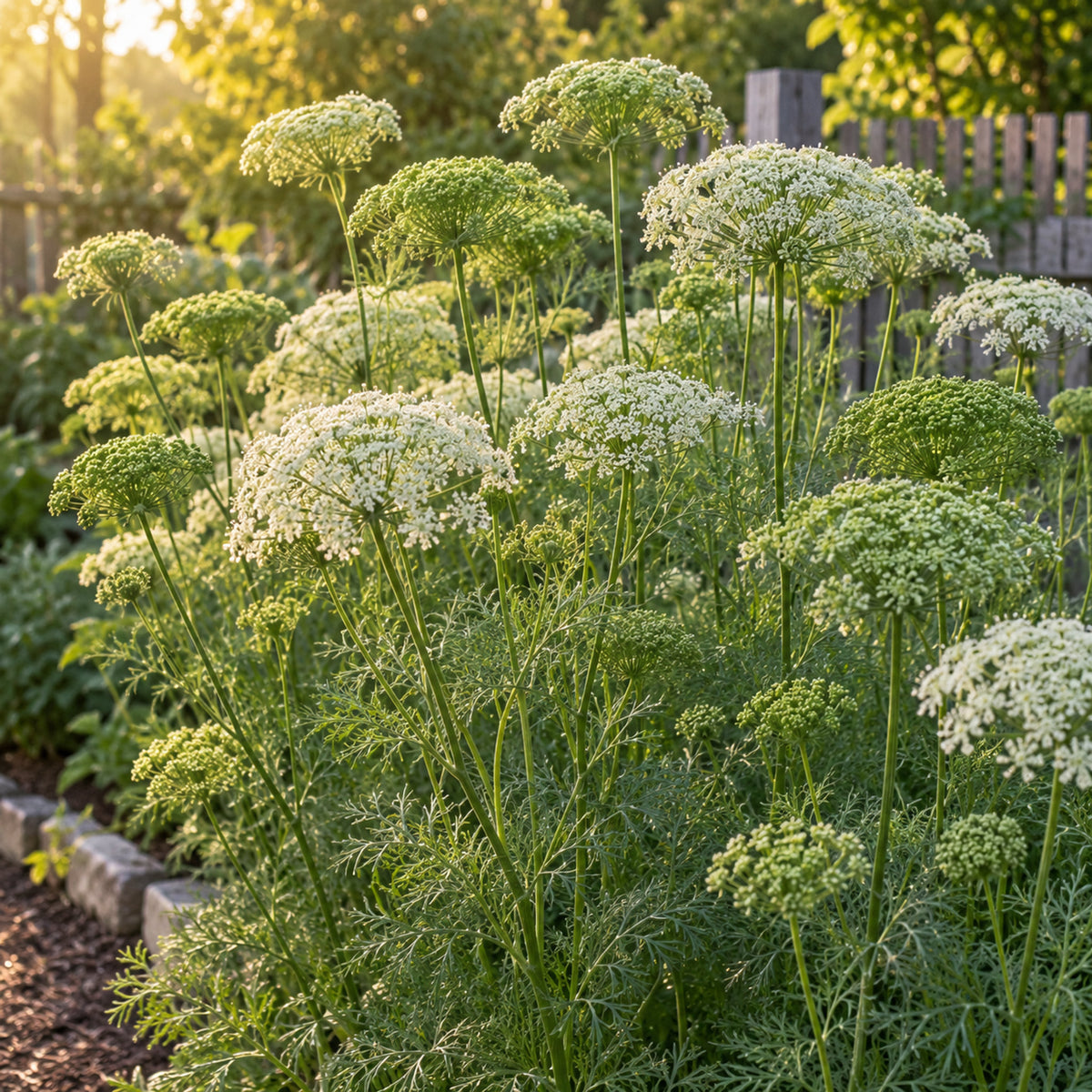 Green Mist Ammi Seeds growing in a home garden