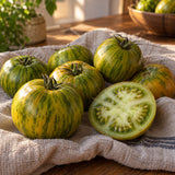 Green Zebra Striped Tomato Seeds harvest up close