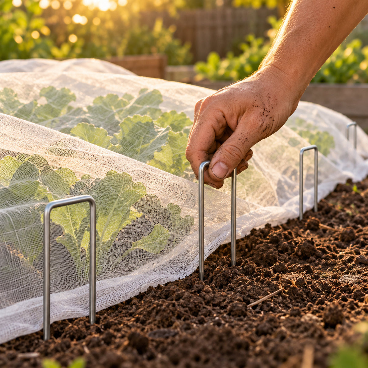 Ground Stakes for Row Cloches, 16 Pack in use in a home garden