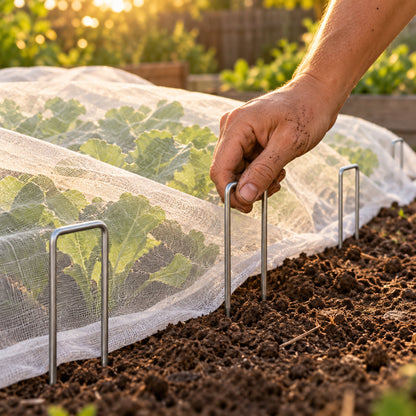 Ground Stakes for Row Cloches, 16 Pack in use in a home garden