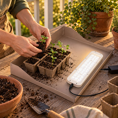 Grow Light and Potting Tray Conversion Kit in use in a home garden