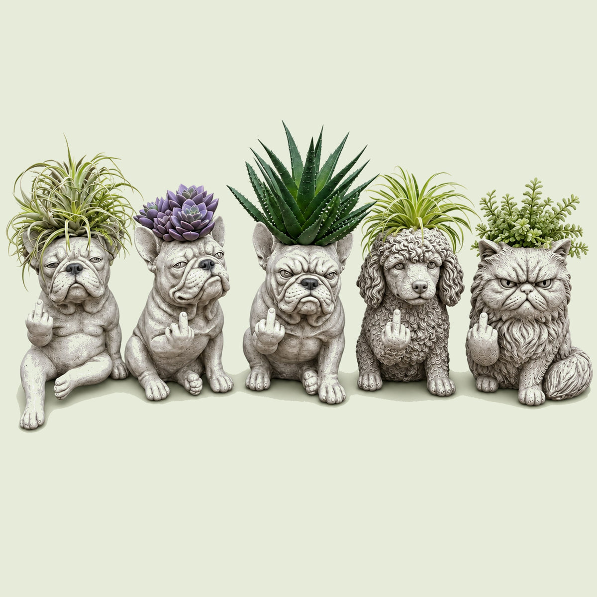 Grumpy Animal Planter on a soft green background