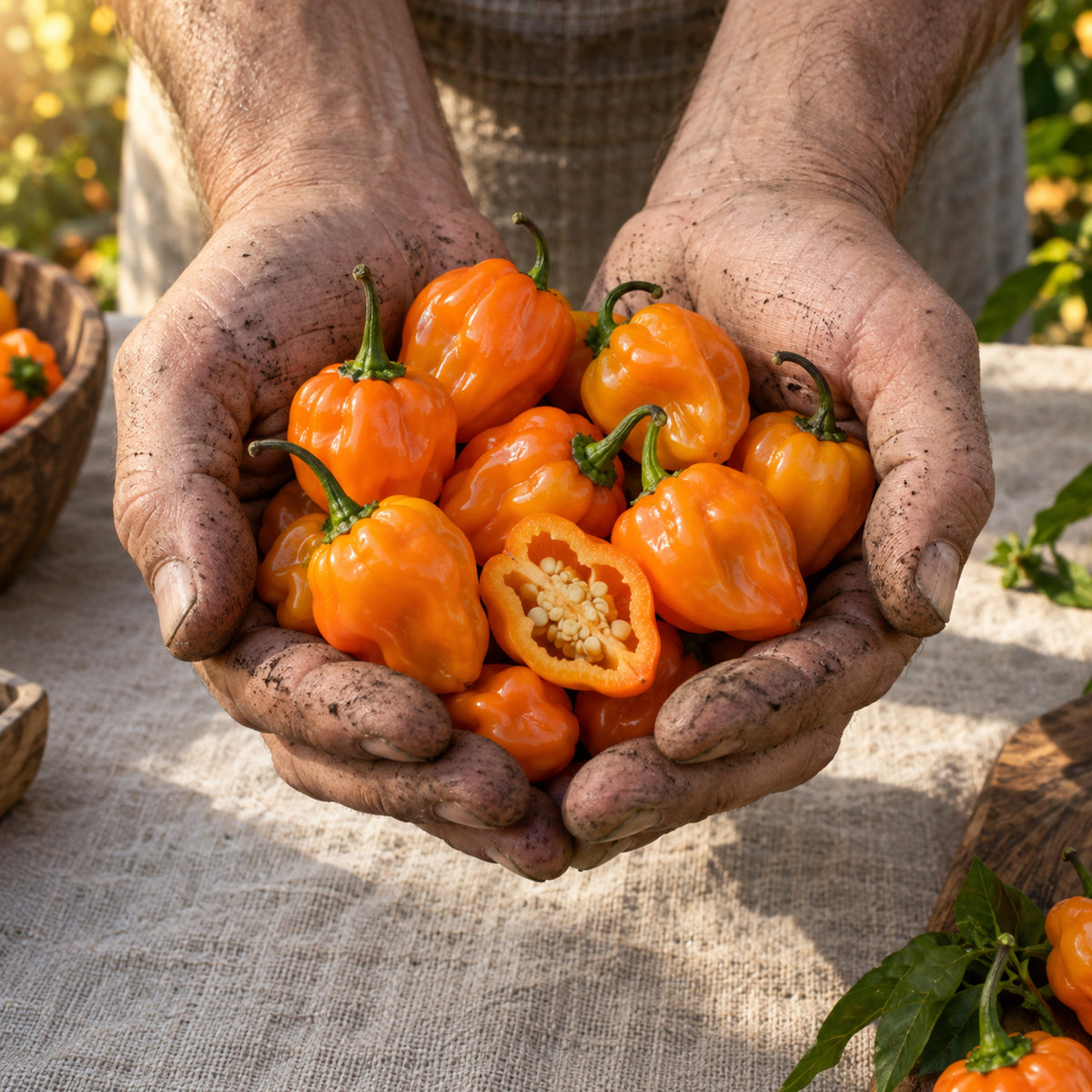 Habanero Hot Chile Pepper Seeds harvest up close