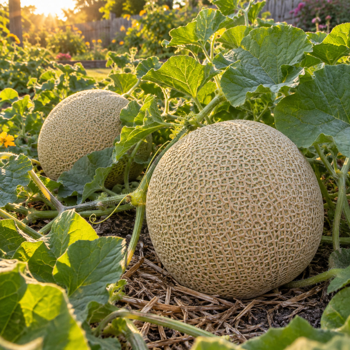Hales Best Jumbo Cantaloupe Seeds growing in a home garden