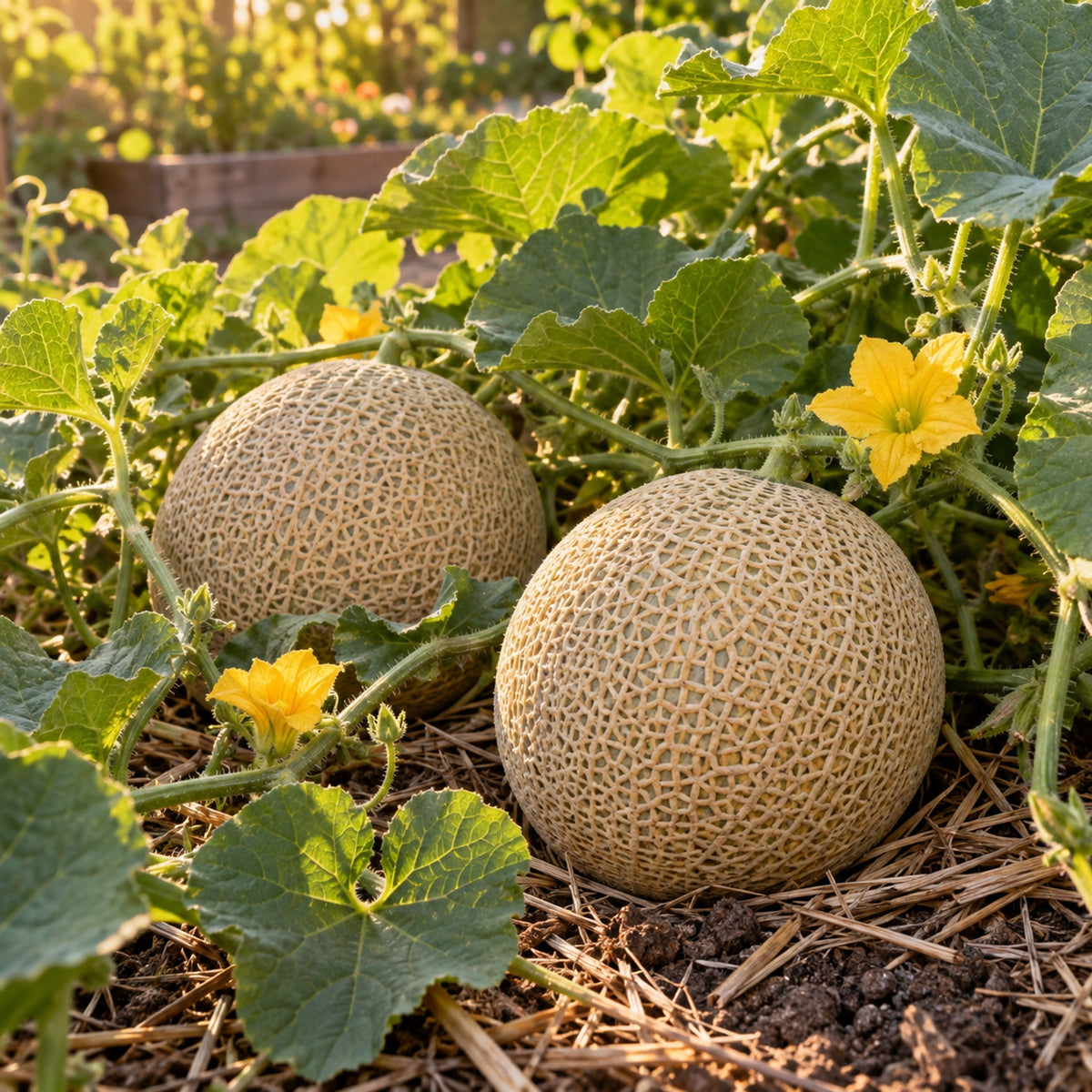 Hearts of Gold Heirloom Cantaloupe Seeds growing in a home garden