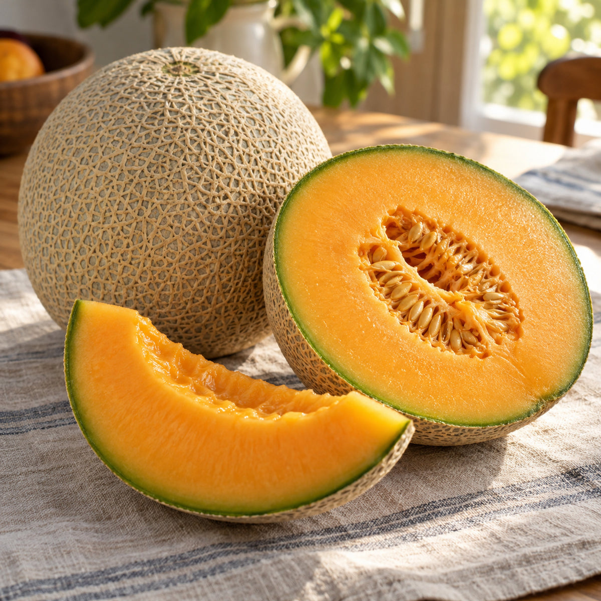 Hearts of Gold Heirloom Cantaloupe Seeds harvest up close