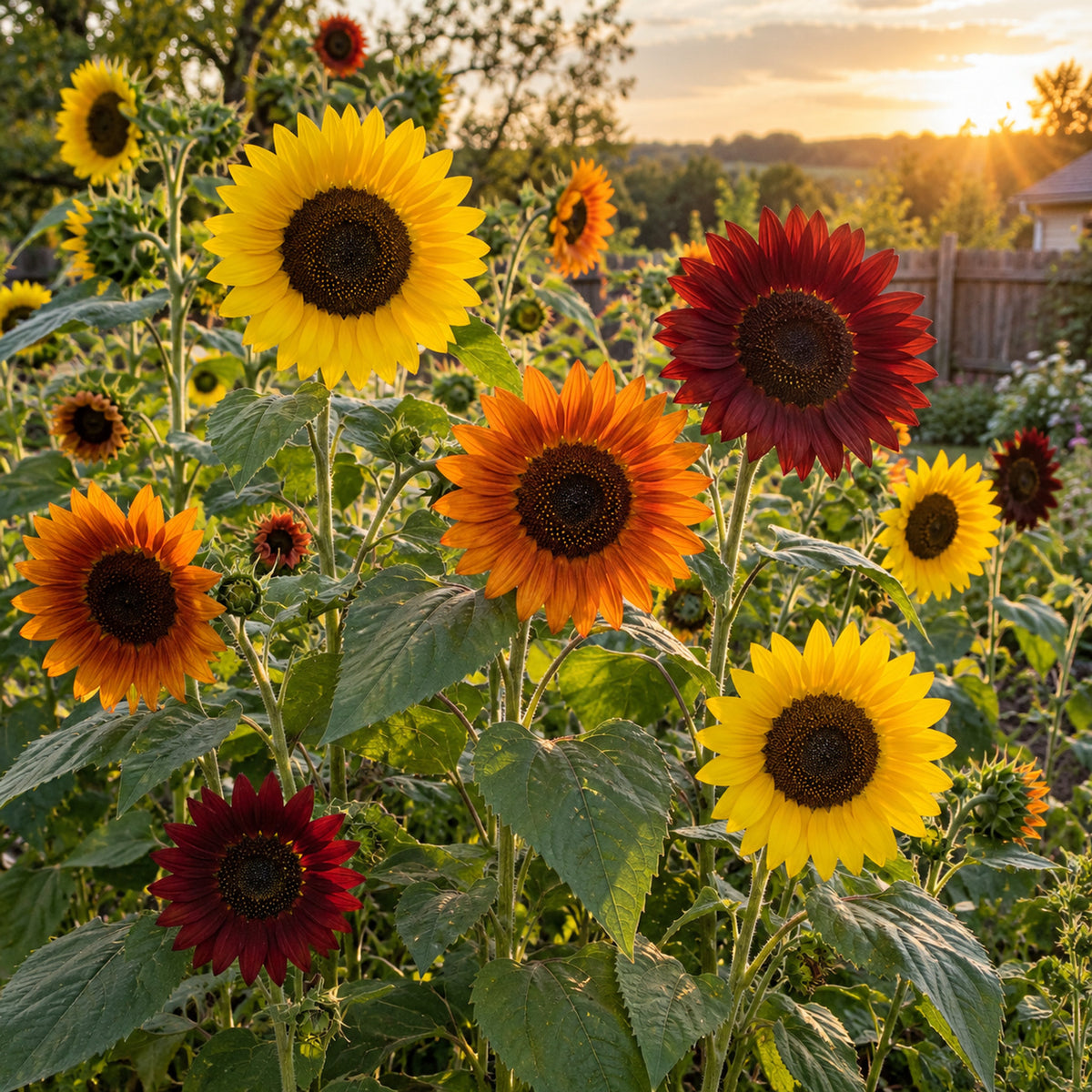 Heirloom Beauties Sunflower Seeds growing in a home garden