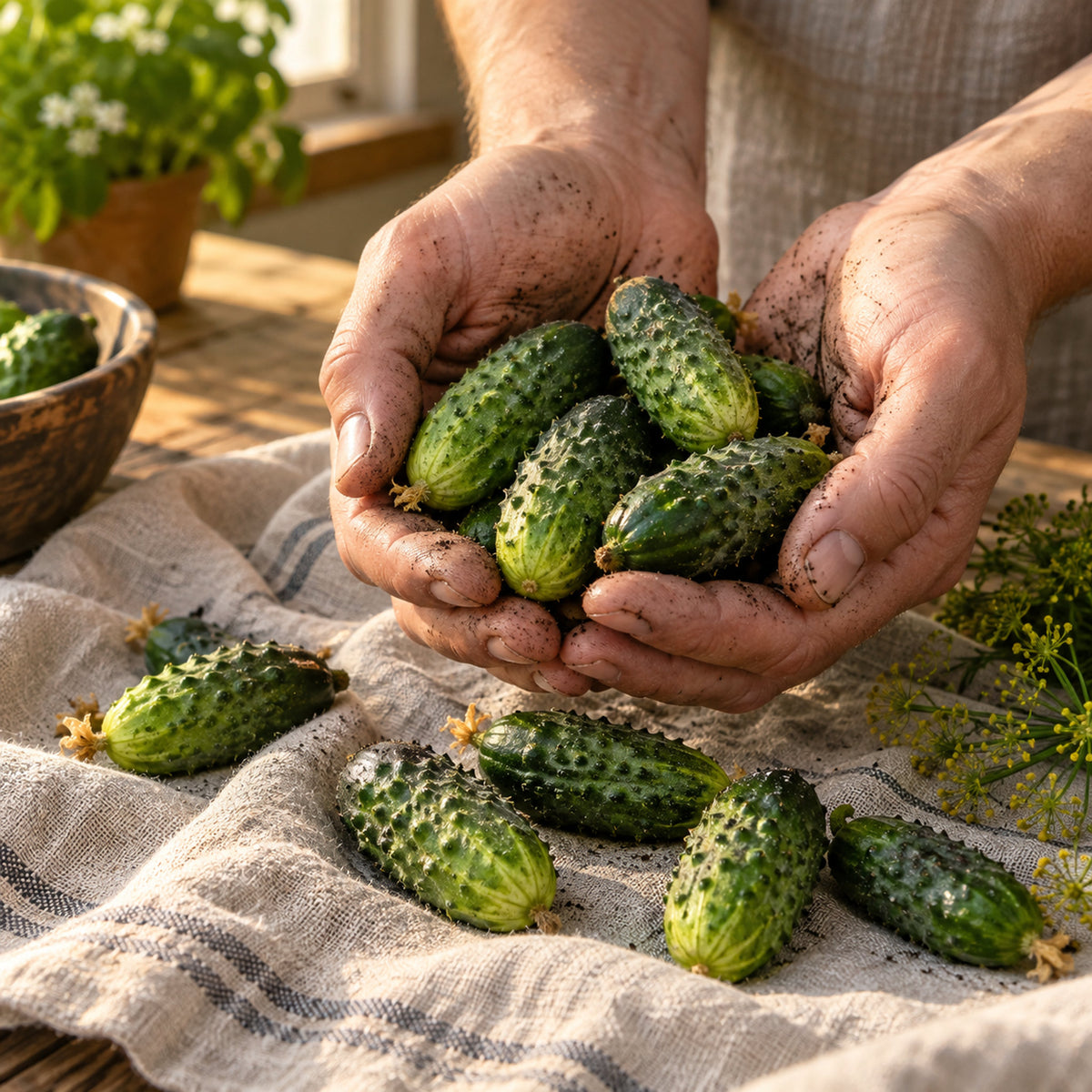 Hokus Gherkin Pickling Cucumber Seeds harvest up close