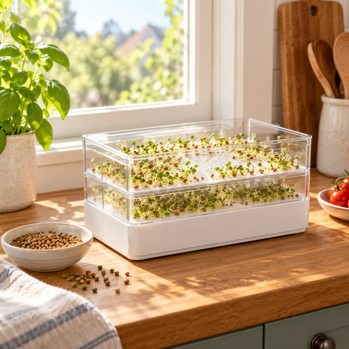 Home Sprouting Gift Set in use in a home garden