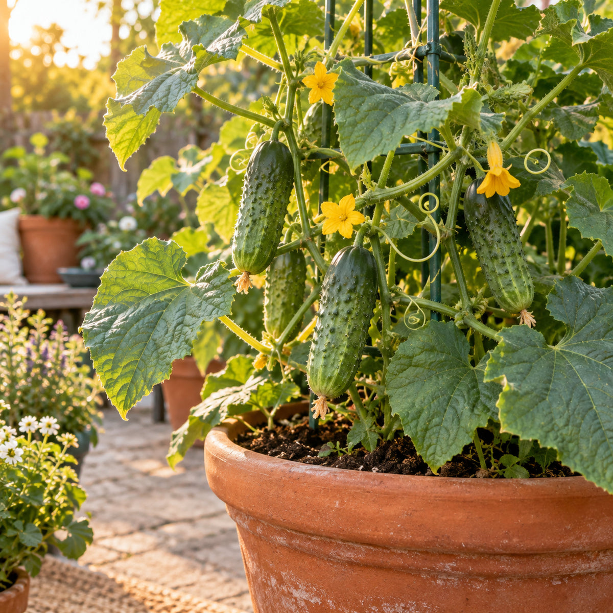 Homemade Pickles Cucumber Seeds growing in a home garden