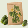 Kraft seed packet illustrated with Homemade Pickles Cucumber, with fresh Homemade Pickles Cucumber beside it