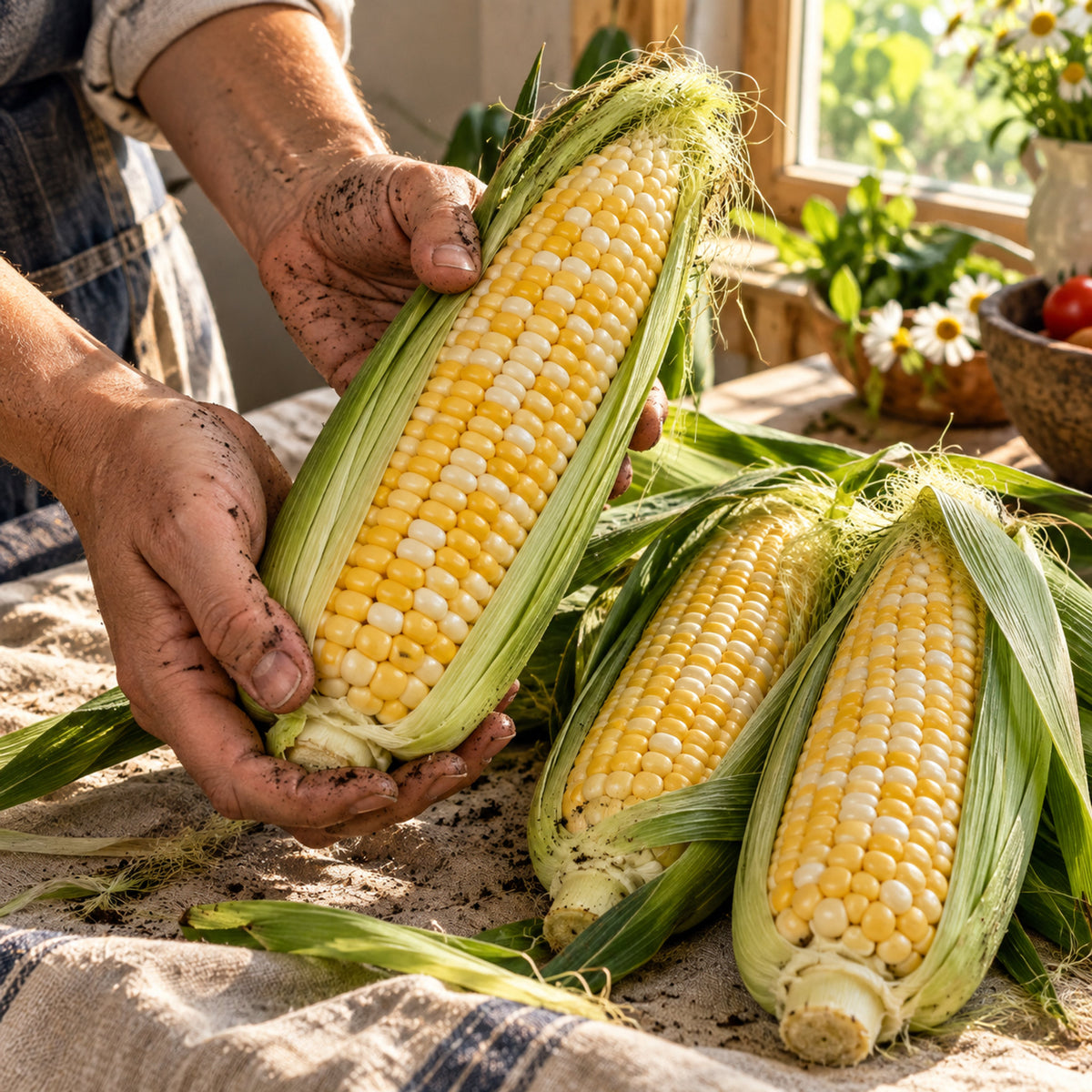 Honey And Cream Sweet Corn Seeds harvest up close