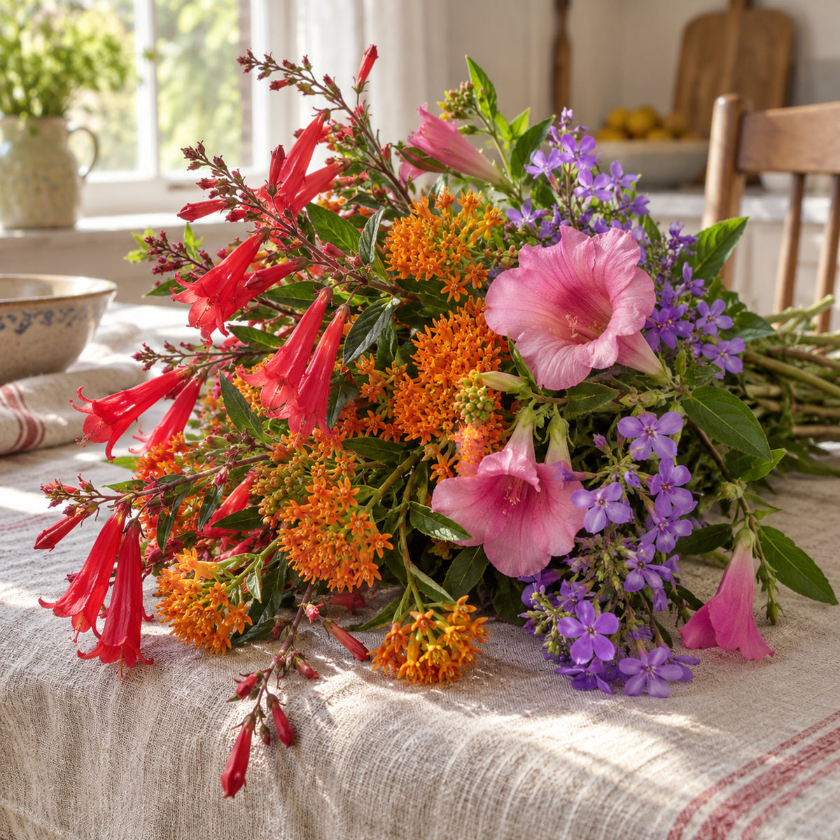 Hummingbird Flower Mix Seeds harvest up close