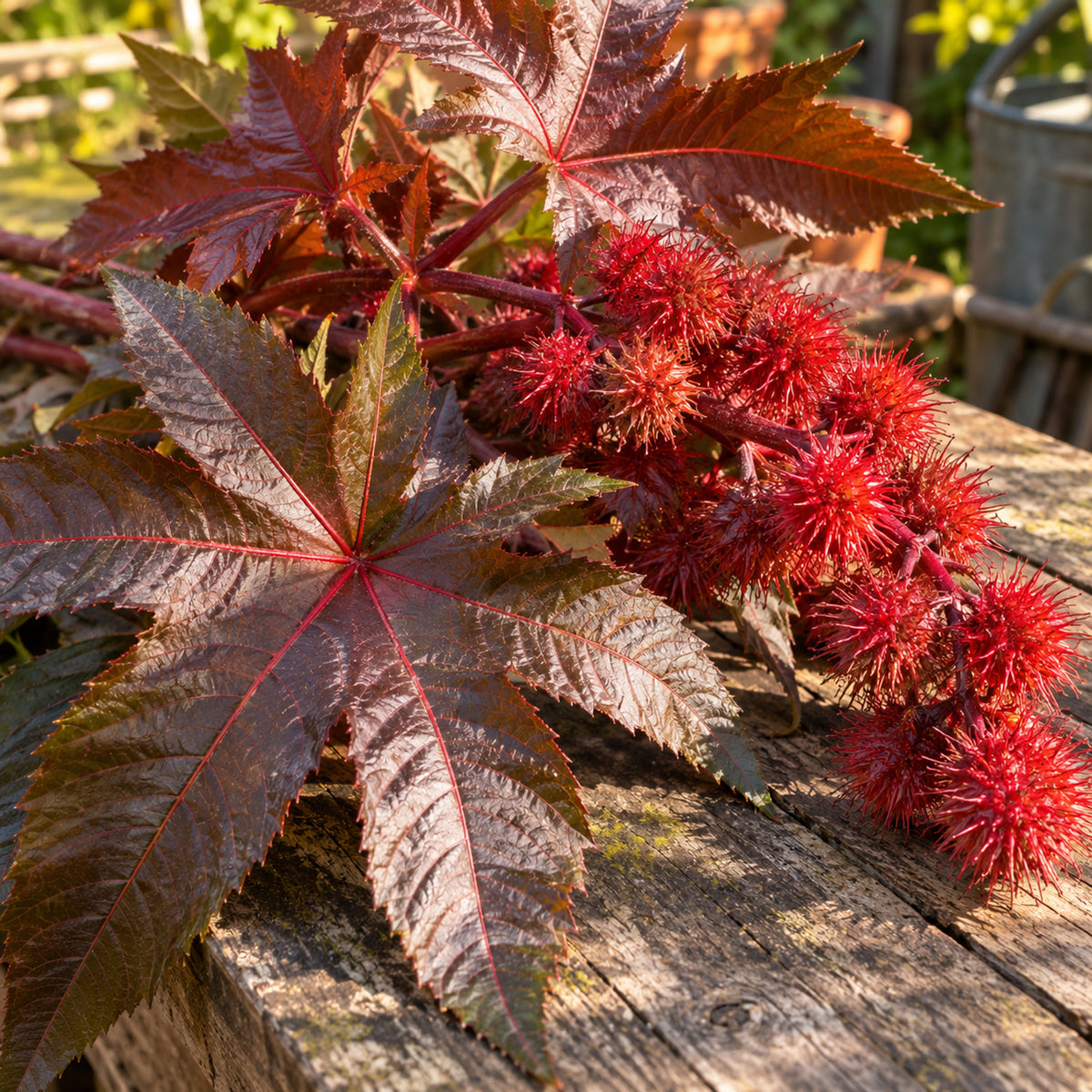 Impala Bronze Castor Bean Seeds harvest up close